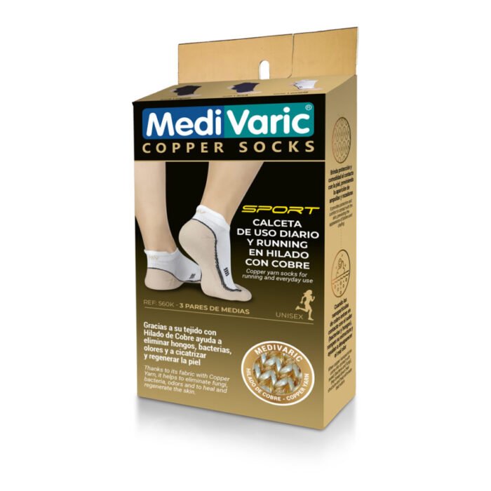 Pack de medias deportivas con hilado de cobre unisex Medivaric para protección antibacteriana y alto rendimiento.