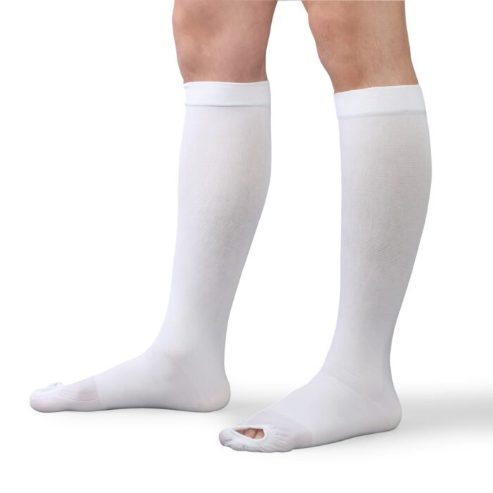 Media antiembólica Therafirm a la rodilla tipo TED, punta abierta, para prevención de trombosis.
